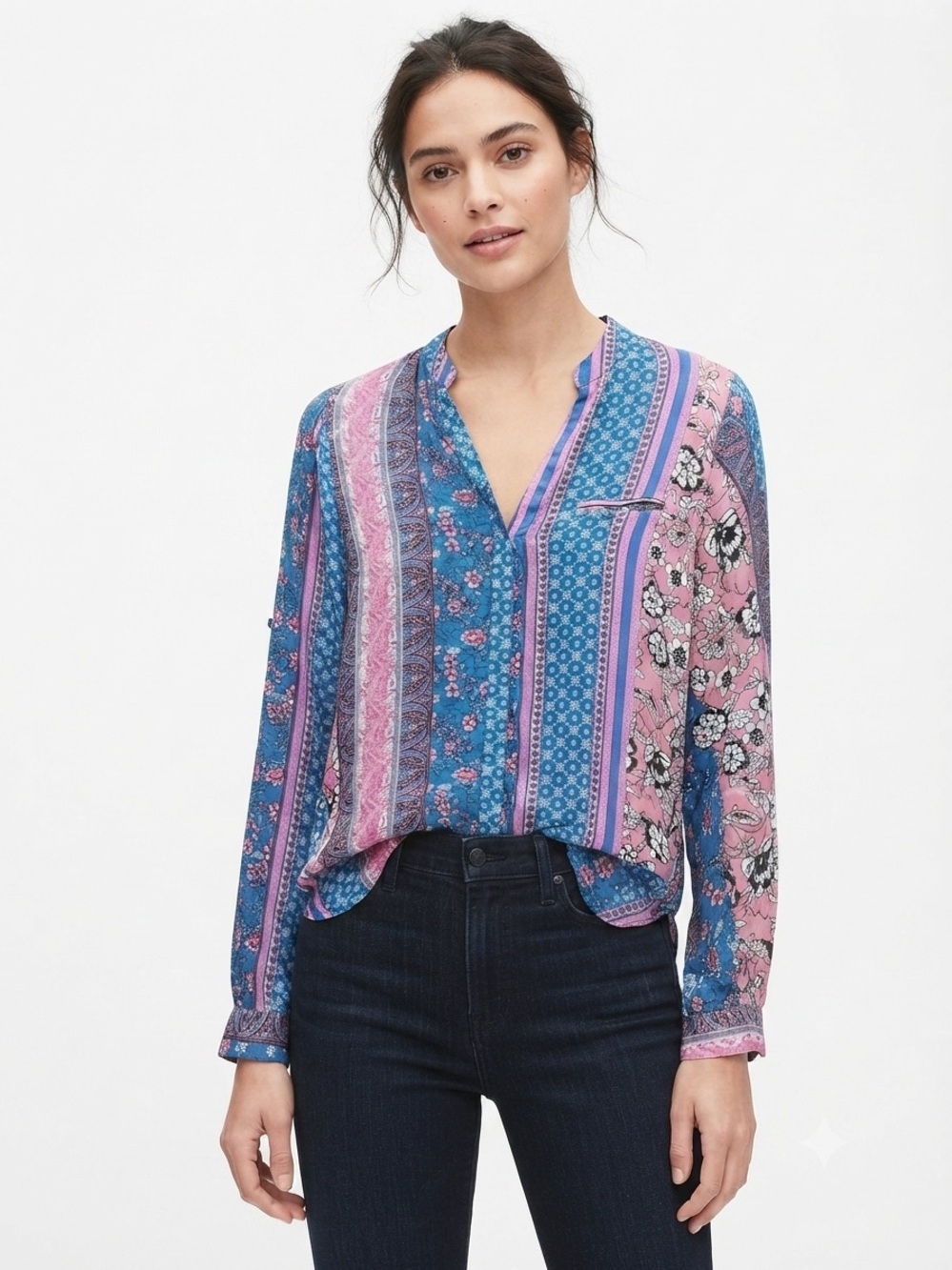 KUT from the Kloth Jasmine Mixed-Print Blouse